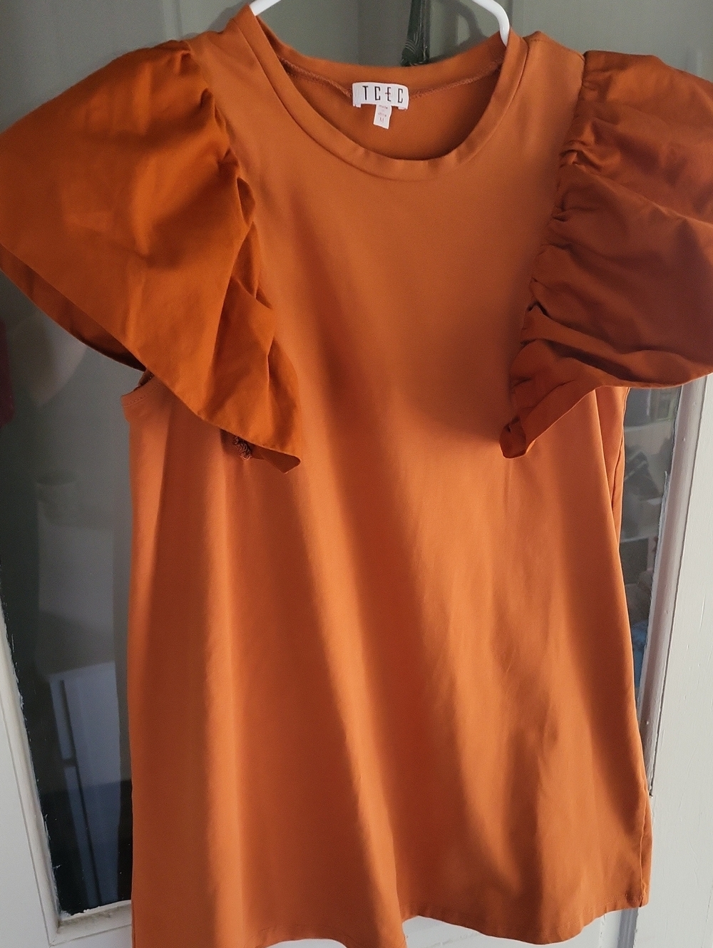 TCEC Flutter Sleeve Dress, Orange, Size Medium